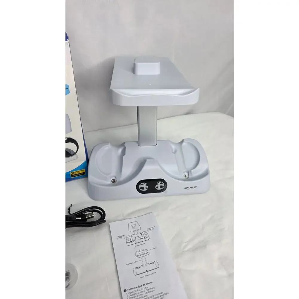 White Controller Dock Charger for PS5 VR2 PSVR 2 Type C Cable